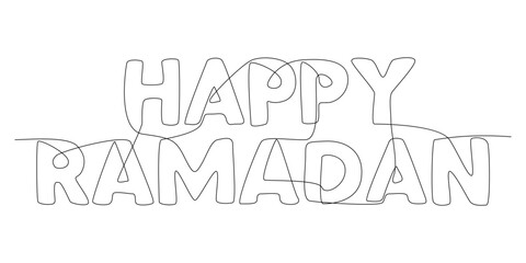 One continuous line of Ramadan word. Thin Line Illustration vector concept. Contour Drawing Creative ideas.