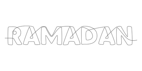 One continuous line of Ramadan word. Thin Line Illustration vector concept. Contour Drawing Creative ideas.