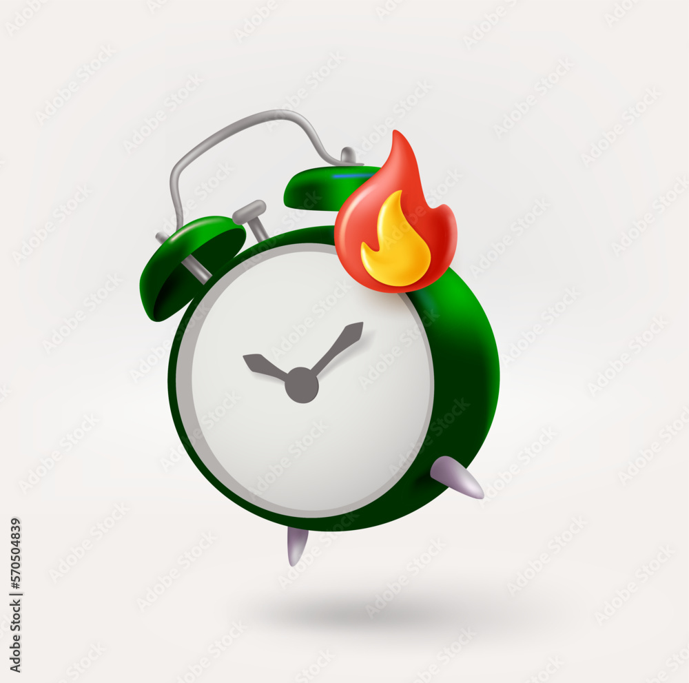 Poster alarm clock icon with bonfire. deadline concept. 3d vector icon isolated on white background
