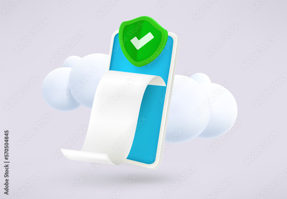 Poster the shield with paper bill and shield. 3d vector illustration