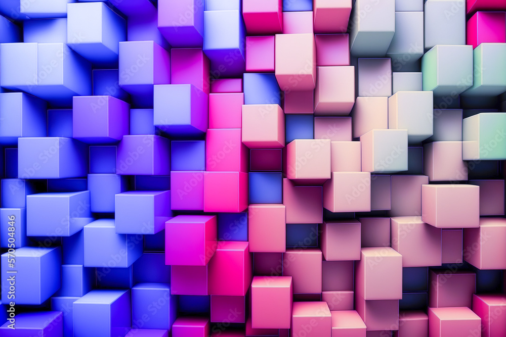 Poster abstract background of cube blocks wall stacking design neon pastel color for cubic wallpaper backgr
