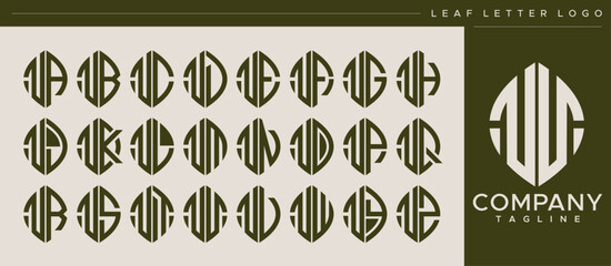 Abstract modern line nature leaf initial letter U UU logo design set