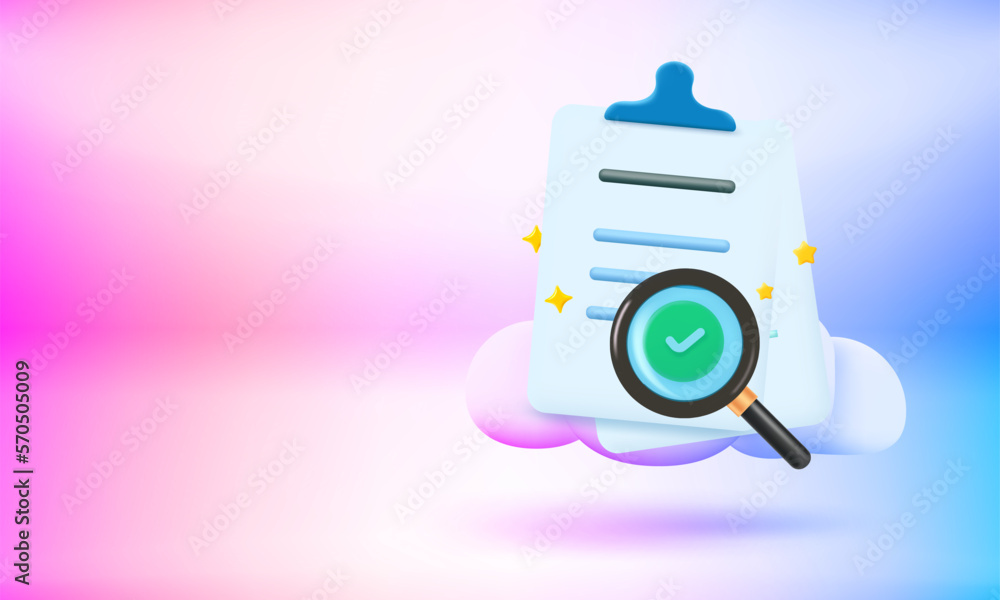 Aufkleber Searching information concept with paper sheets and magnifier. 3d vector banner with copy space