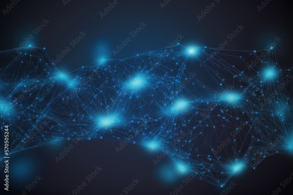 Poster blue technology abstract background of connection network. peculiar ai generative image.