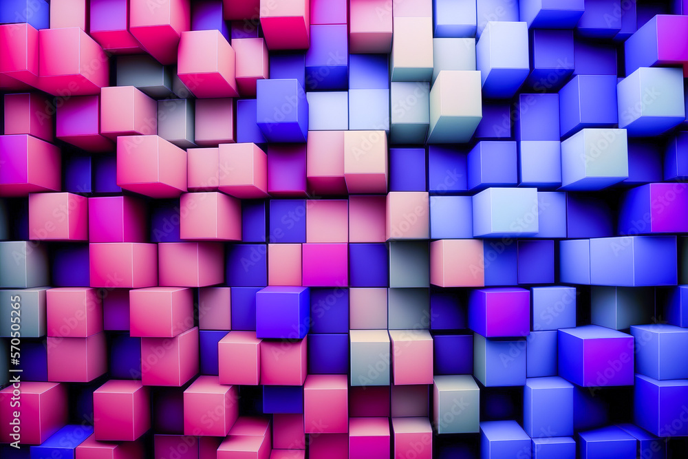 Poster abstract background of cube blocks wall stacking design neon pastel color for cubic wallpaper backgr