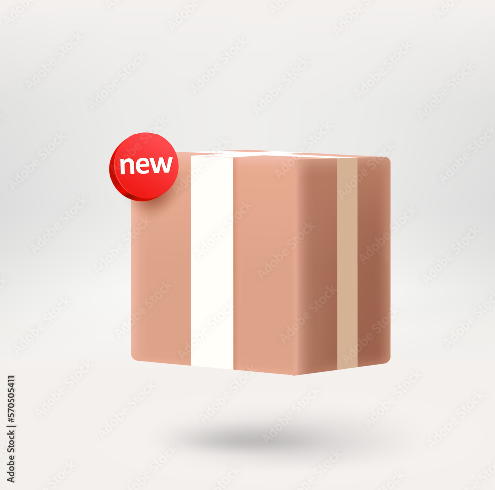 Poster Postage box with a new message label. 3d vector icon isolated on white background