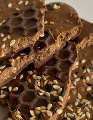 Photo of a piece of chocolate, macro photography of milk chocolate