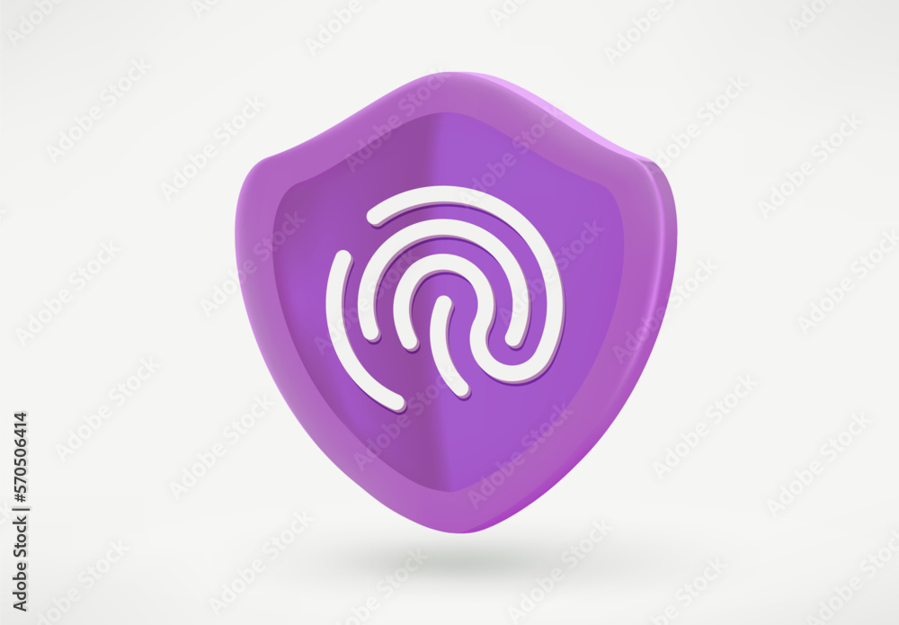 Poster the shield with fingerprint scanner. authorization concept. 3d vector illustration
