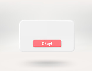Pop up window with red button. 3d vector window with copy space