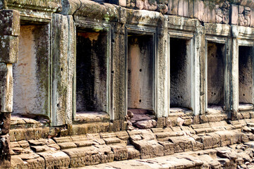 Fototapeta premium Stone window in Phimai historical park, Nakhon Ratchasima, Thailand