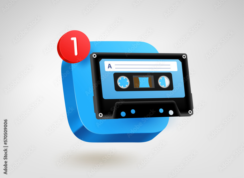 Poster Audio app button with notification. 3d vector mobile application icon