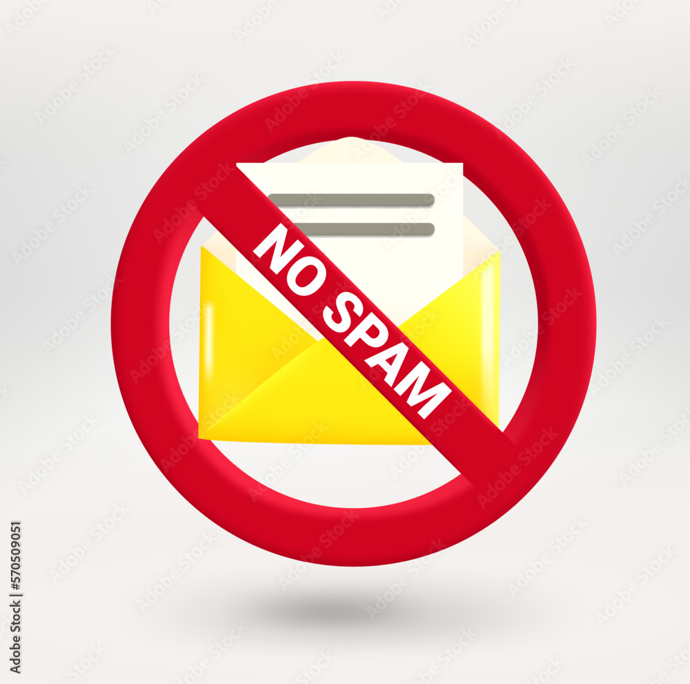 Leinwandbilder New mail icon in red circle with crossed line. No spam concept. 3d vector icon 