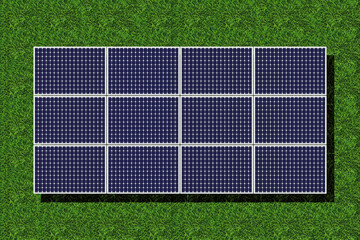 Top view of solar panels in the lawn. Renewable energy concept.