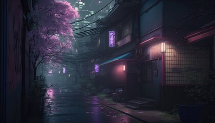 Lo-fi tokyo alley at night. Generative AI