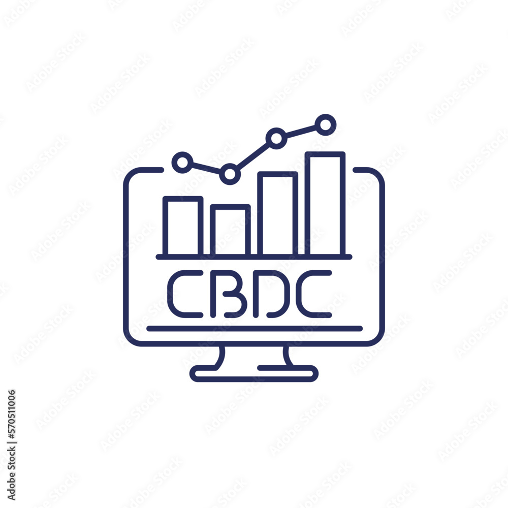 Poster cbdc line icon with a graph