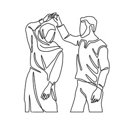 Couple illustration in continuous line art drawing style. Man and women in love with Minimalist black linear design isolated on white background. Vector illustration