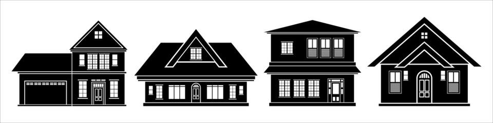 Fototapeta premium House silhouette, black home vector on white background, for real estate architecture design