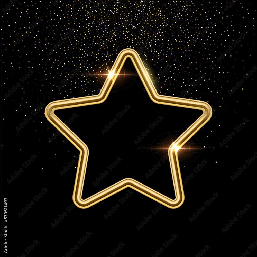 Poster 3d star shape with golden frame vector illustration. realistic isolated website element, golden glos