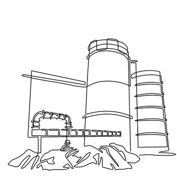recommend clip art: water tank at industrial power plant in continuous line art drawing style. design with Minimalist black linear design isolated on white background. Vector illustration