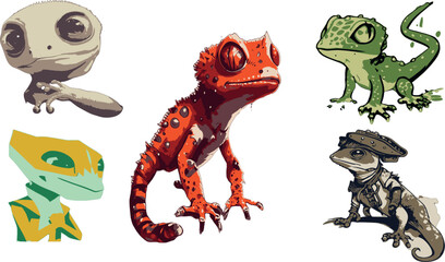 Fototapeta premium Lizard gecko illustration vector graphic pack, cute geckos