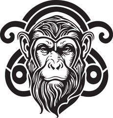 Vector illustration of monkey head with ornament.