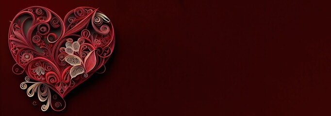 Romantic Heart Quilling Illustration for Valentine's Day with Copy Space, Wallpaper, Background