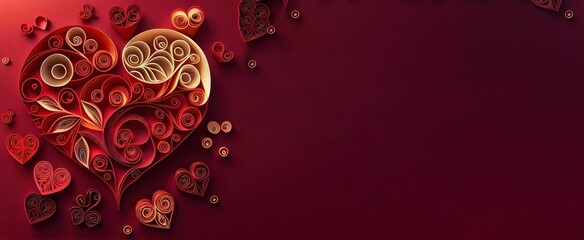 Romantic Heart Quilling Illustration for Valentine's Day with Copy Space, Wallpaper, Background