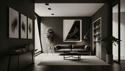 Minimalist black style interior design idea. Generative AI
