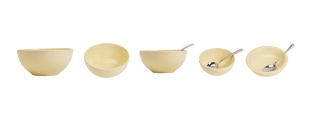 empty brown bowl and spoon with transparent background