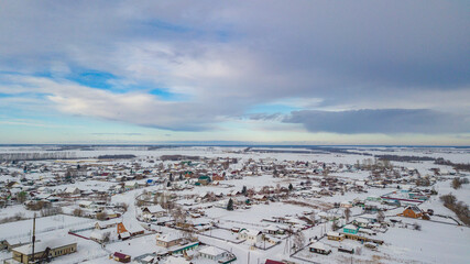 The village of Sovetskoye in the Altai Territory from a bird's-eye view taken on a drone