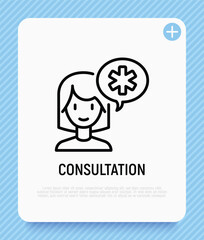 Online consultation with doctor. Thin line icon. Telemedicine. Chat with medical support. Modern vector illustration.