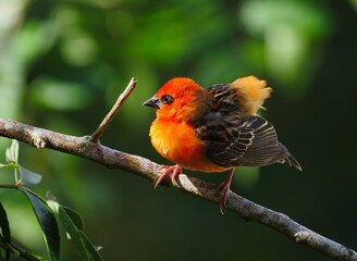Red Fody bird - Foudia Madagascariensis - from Mauritius,  perching in natural environment 
