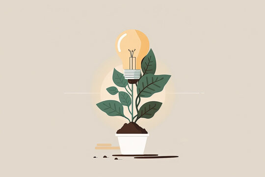 green leaf with lightblub on top - illustration, lightblub, social, goal, green, energy, electricity