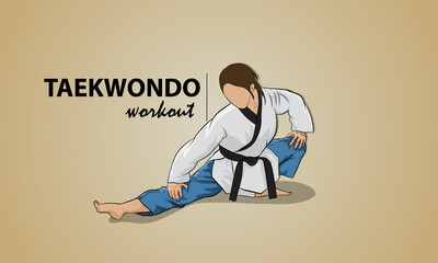 Athlete does a leg stretch. Taekwondo. Poster. Martial arts.