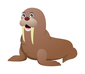 Walrus cartoon character . Vector .