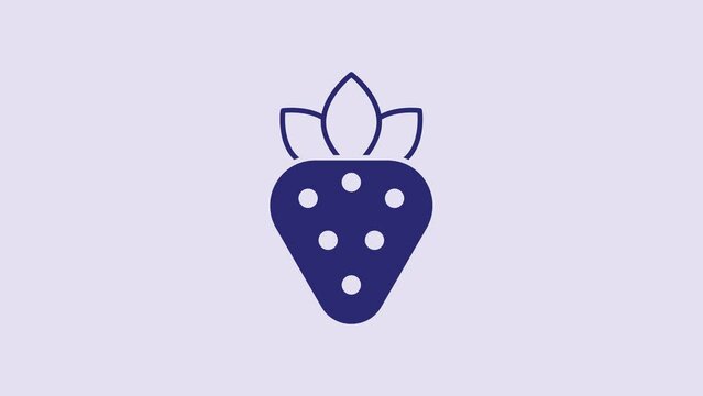 Blue Strawberry icon isolated on purple background. 4K Video motion graphic animation
