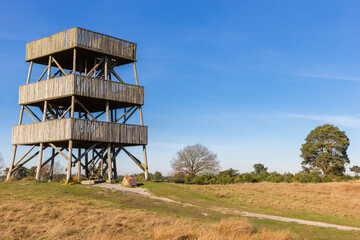 Wooden lookout tower in national park Drents Friese Wold, Netherlands