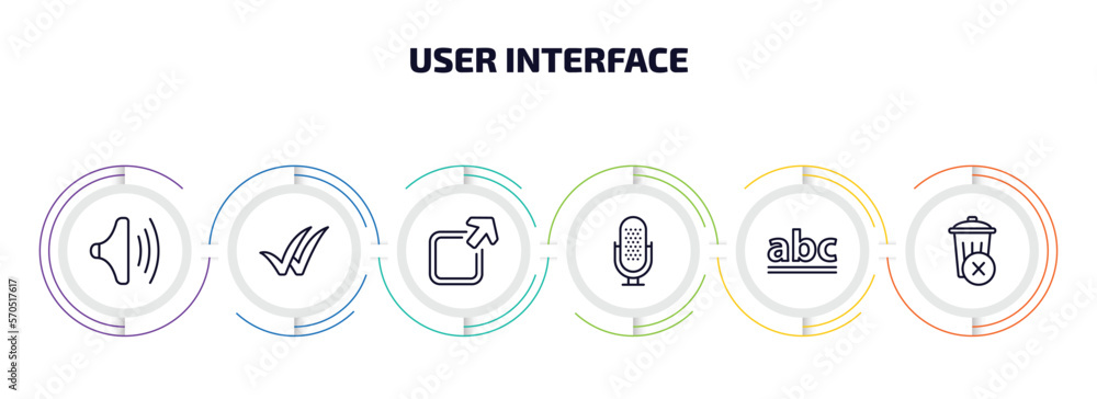 Poster user interface infographic element with outline icons and 6 step or option. user interface icons suc