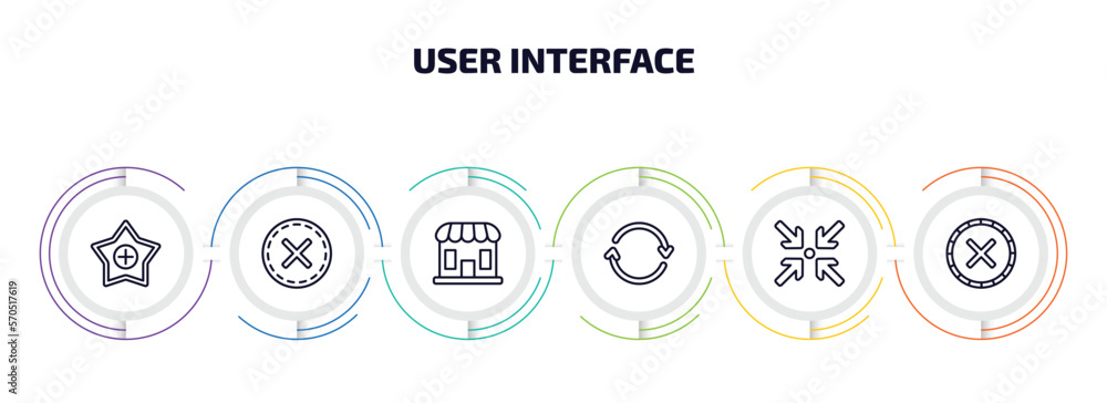 Poster user interface infographic element with outline icons and 6 step or option. user interface icons suc