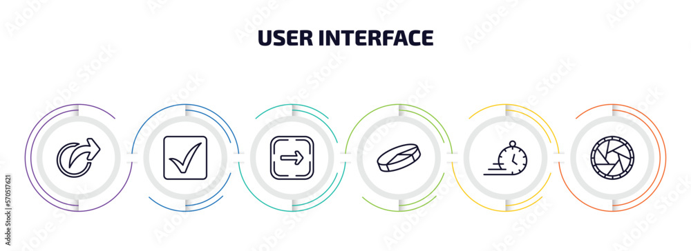 Poster user interface infographic element with outline icons and 6 step or option. user interface icons suc
