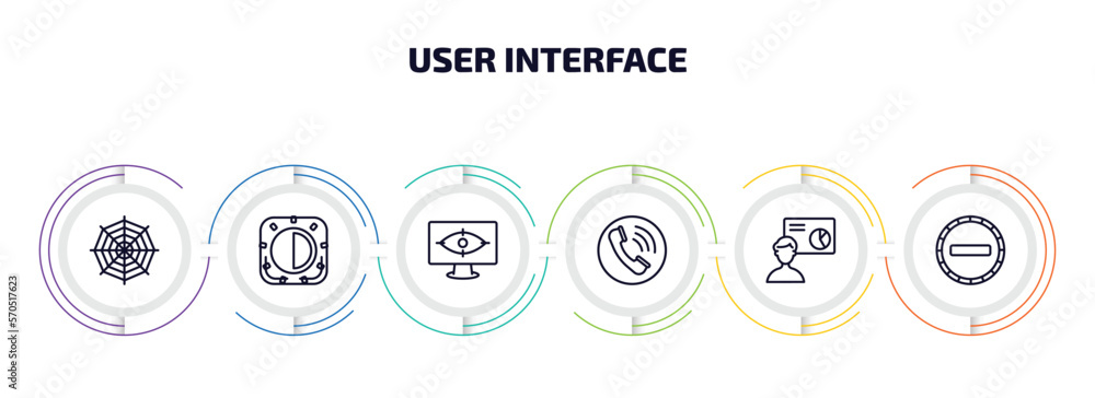 Poster user interface infographic element with outline icons and 6 step or option. user interface icons suc