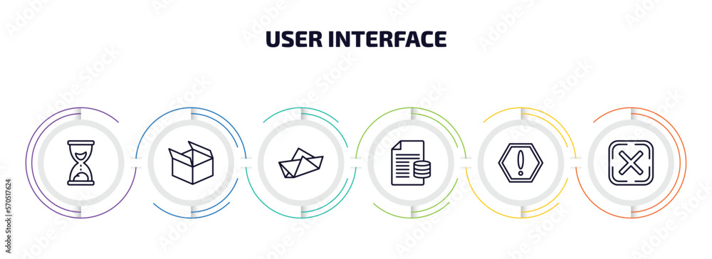 Poster user interface infographic element with outline icons and 6 step or option. user interface icons suc