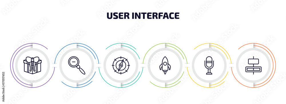 Poster user interface infographic element with outline icons and 6 step or option. user interface icons suc