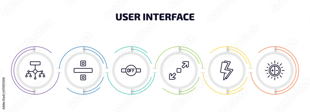 Poster user interface infographic element with outline icons and 6 step or option. user interface icons suc