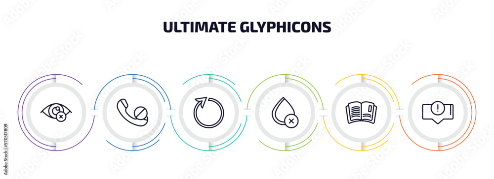 Poster ultimate glyphicons infographic element with outline icons and 6 step or option. ultimate glyphicons