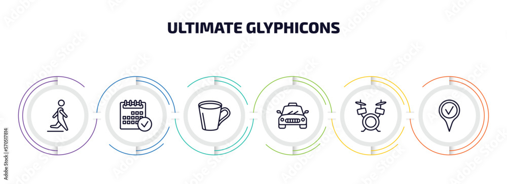 Aufkleber ultimate glyphicons infographic element with outline icons and 6 step or option. ultimate glyphicons