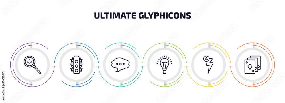 Poster ultimate glyphicons infographic element with outline icons and 6 step or option. ultimate glyphicons