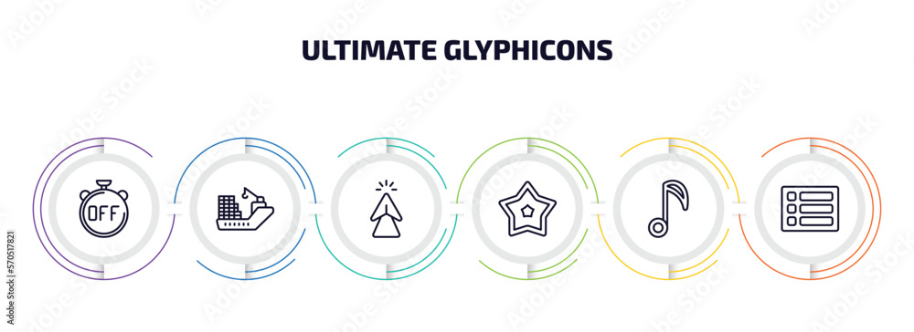 Poster ultimate glyphicons infographic element with outline icons and 6 step or option. ultimate glyphicons
