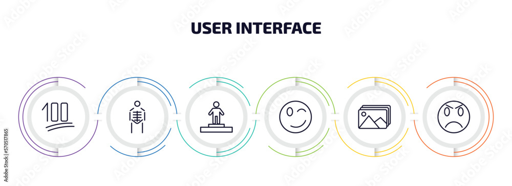 Poster user interface infographic element with outline icons and 6 step or option. user interface icons suc