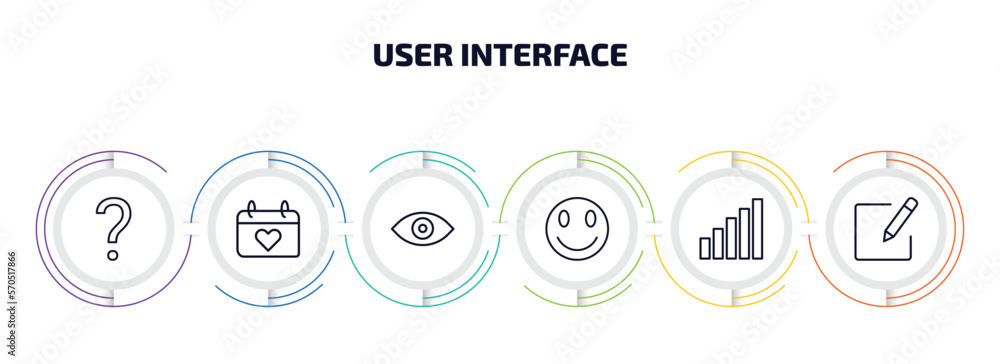Poster user interface infographic element with outline icons and 6 step or option. user interface icons suc